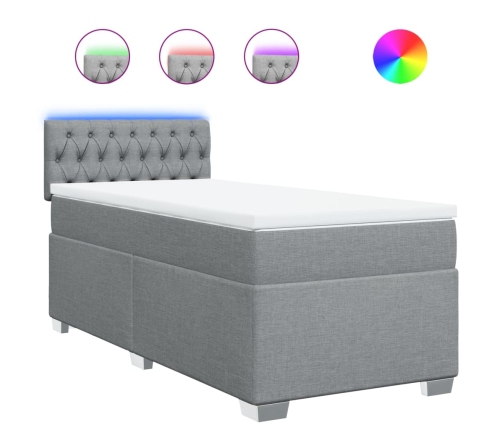 Cama box spring con colchón tela gris claro 90x190 cm
