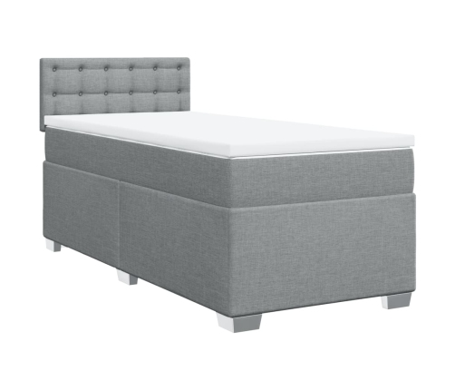 Cama box spring con colchón tela gris claro 90x190 cm