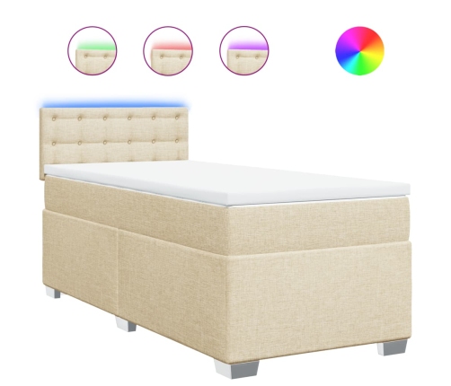 Cama box spring con colchón tela color crema 90x190 cm