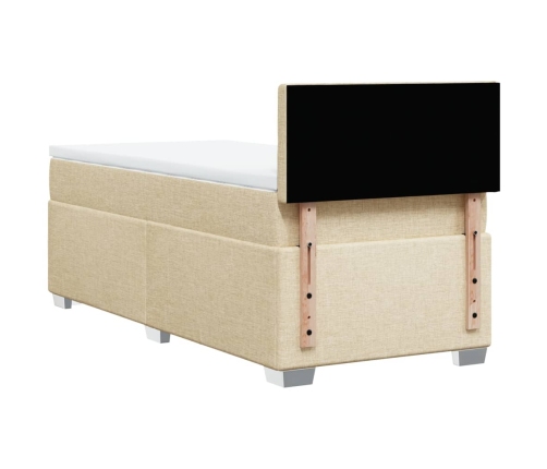 Cama box spring con colchón tela color crema 90x190 cm