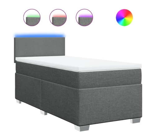 Cama box spring con colchón tela gris oscuro 90x200 cm
