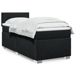 Cama box spring con colchón tela negro 90x200 cm