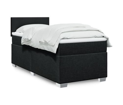 Cama box spring con colchón tela negro 90x200 cm
