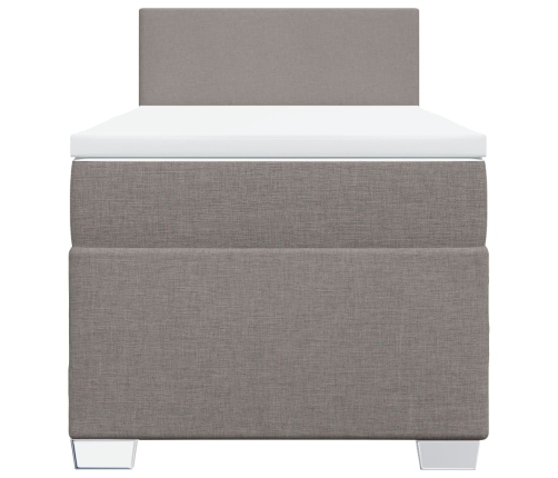 Cama box spring con colchón tela gris taupe 90x200 cm