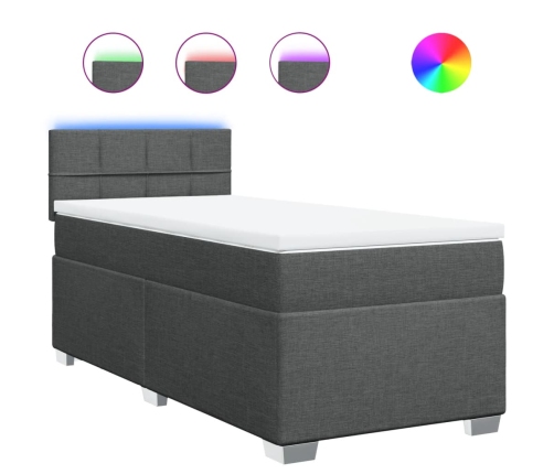 Cama box spring con colchón tela gris oscuro 90x200 cm