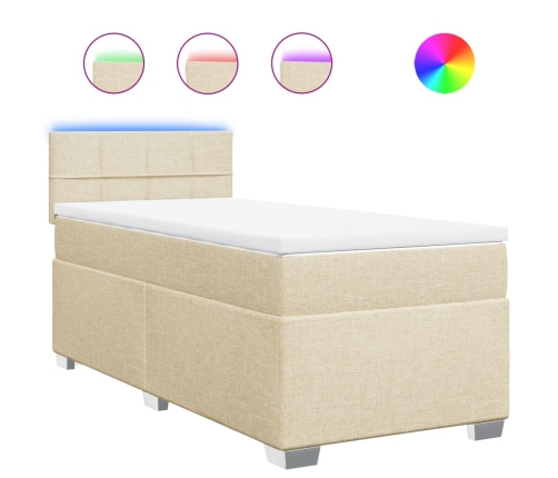 Cama box spring con colchón tela color crema 90x200 cm