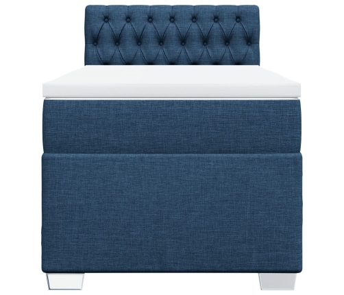 Cama box spring con colchón tela azul 90x200 cm