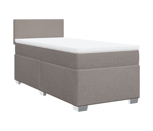 Cama box spring con colchón tela gris taupe 100x200 cm