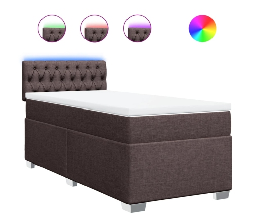 Cama box spring con colchón tela marrón oscuro 100x200 cm