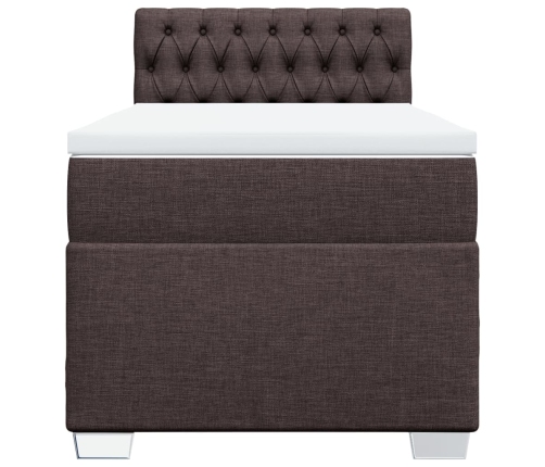 Cama box spring con colchón tela marrón oscuro 100x200 cm