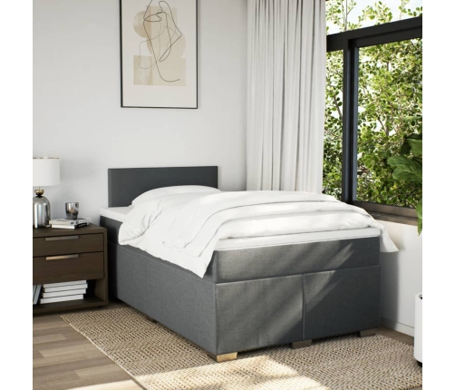 Cama box spring con colchón tela gris oscuro 120x190 cm