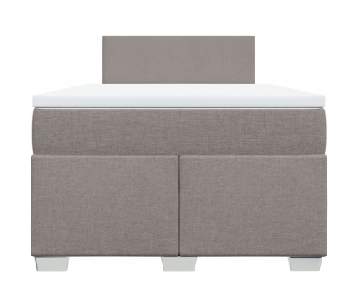 Cama box spring con colchón tela gris taupe 120x190 cm