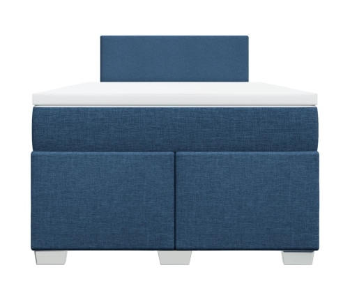 Cama box spring con colchón tela azul 120x190 cm