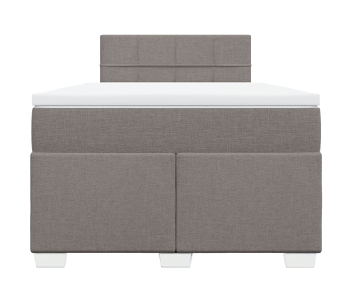 Cama box spring con colchón tela gris taupe 120x190 cm