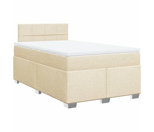 Cama box spring con colchón tela color crema 120x190 cm