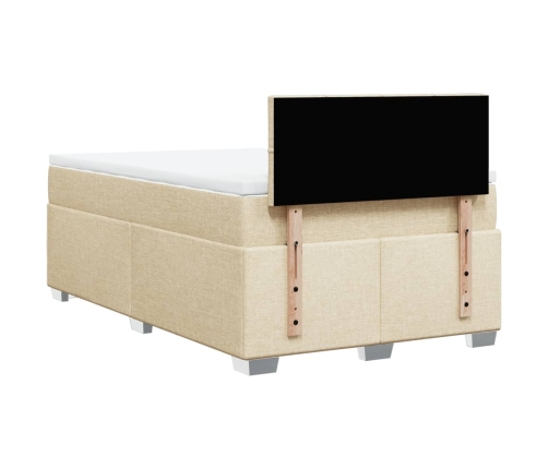 Cama box spring con colchón tela color crema 120x190 cm