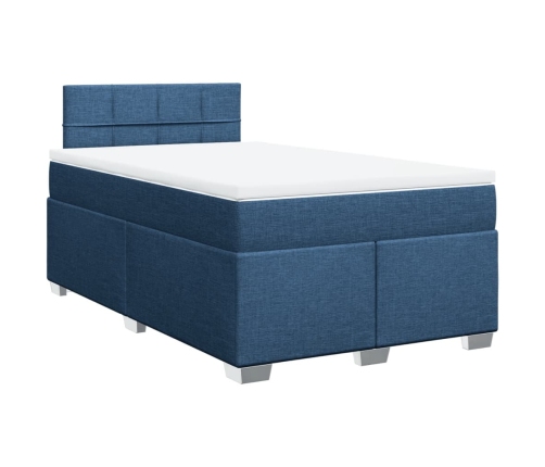 Cama box spring con colchón tela azul 120x190 cm