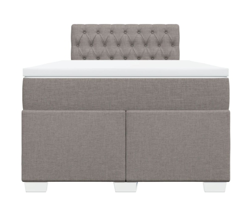 Cama box spring con colchón tela gris taupe 120x190 cm