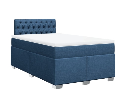 Cama box spring con colchón tela azul 120x190 cm