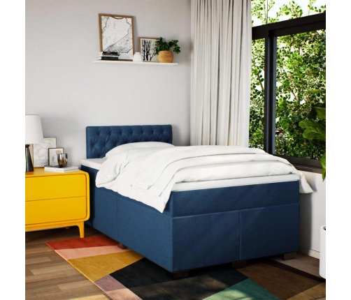 Cama box spring con colchón tela azul 120x190 cm