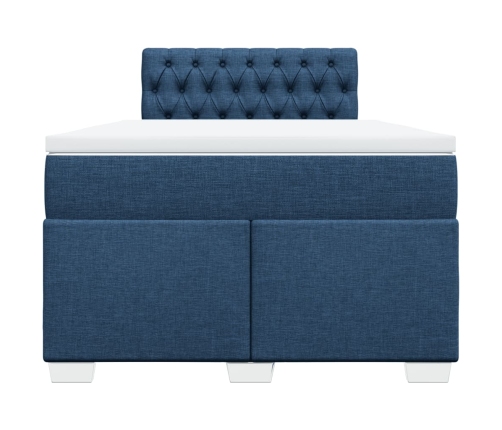 Cama box spring con colchón tela azul 120x190 cm