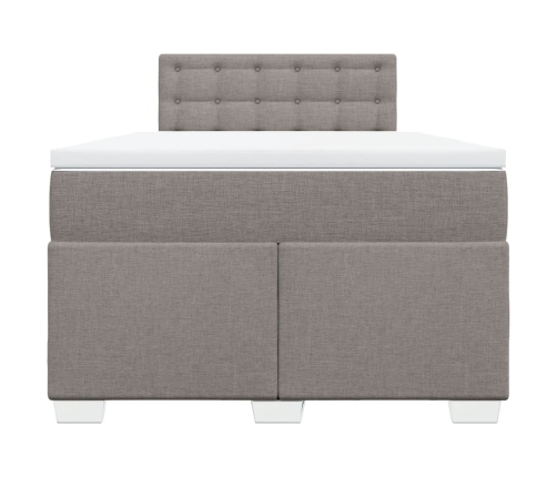 Cama box spring con colchón tela gris taupe 120x190 cm