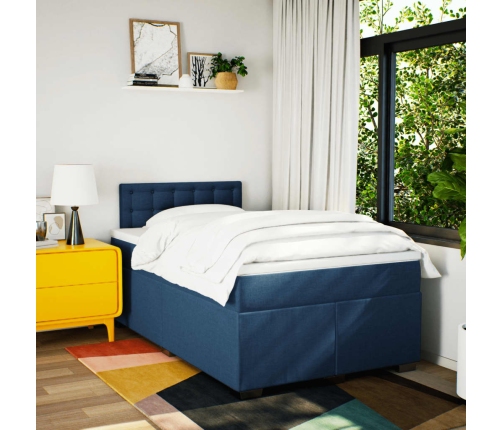 Cama box spring con colchón tela azul 120x190 cm