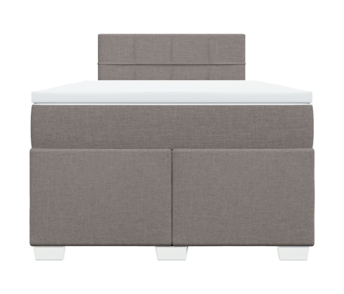 Cama box spring con colchón tela gris taupe 120x200 cm