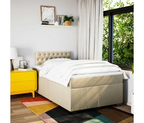 Cama box spring con colchón tela color crema 120x200 cm