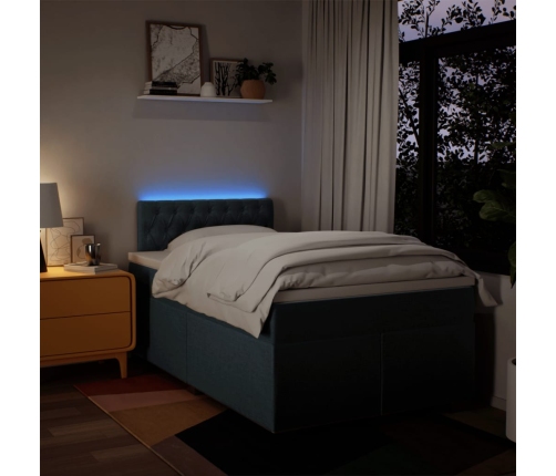 Cama box spring con colchón tela azul 120x200 cm