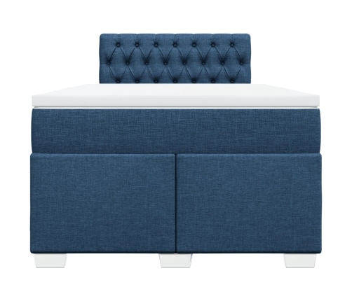 Cama box spring con colchón tela azul 120x200 cm