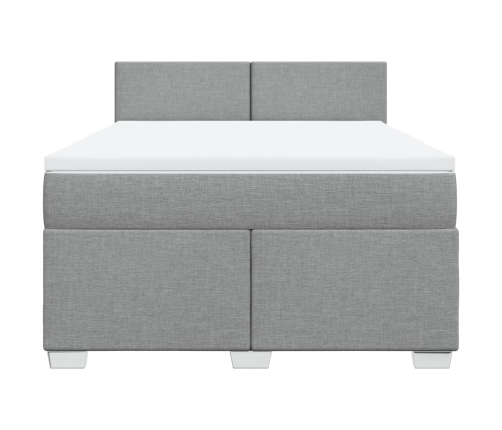 Cama box spring con colchón tela gris claro 140x190 cm