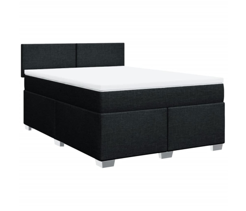 Cama box spring con colchón tela negro 140x190 cm