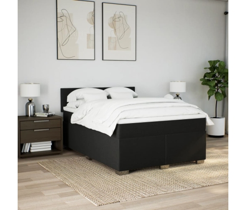 Cama box spring con colchón tela negro 140x190 cm