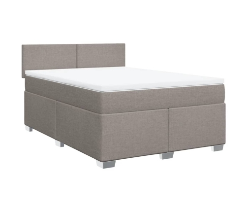 Cama box spring con colchón tela gris taupe 140x190 cm