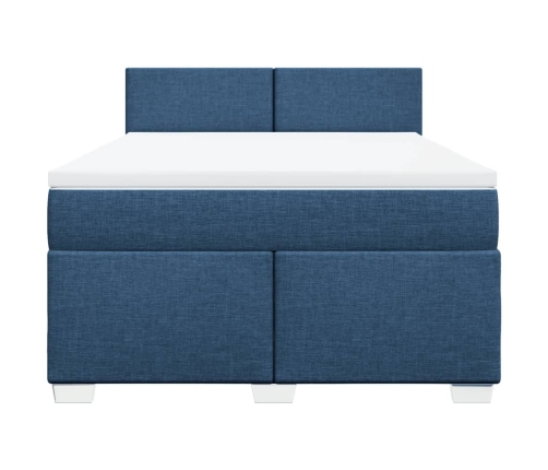 Cama box spring con colchón tela azul 140x190 cm