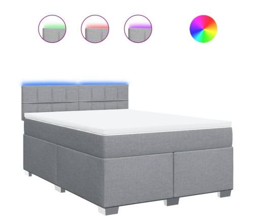 Cama box spring con colchón tela gris claro 140x190 cm