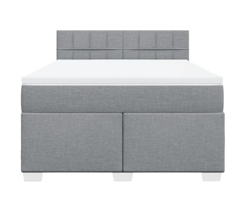 Cama box spring con colchón tela gris claro 140x190 cm