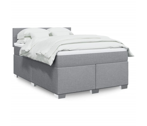 Cama box spring con colchón tela gris claro 140x190 cm