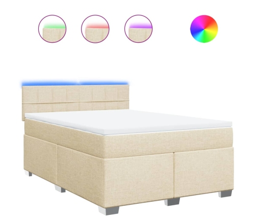 Cama box spring con colchón tela color crema 140x190 cm