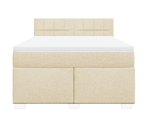 Cama box spring con colchón tela color crema 140x190 cm