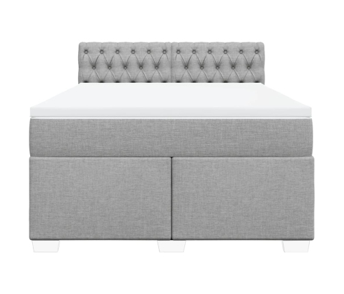 Cama box spring con colchón tela gris claro 140x190 cm