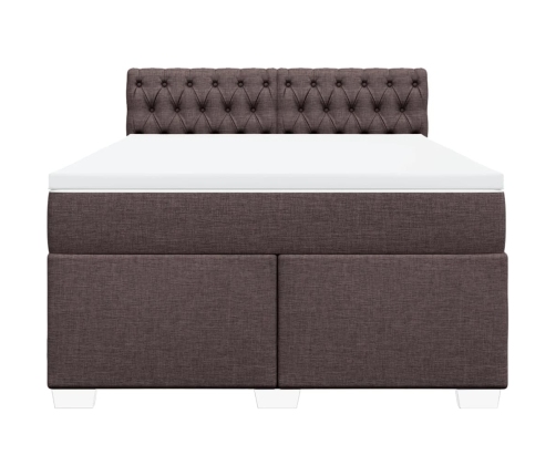 Cama box spring con colchón tela marrón oscuro 140x190 cm