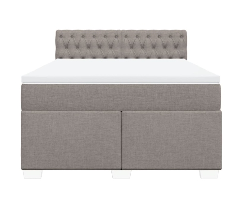 Cama box spring con colchón tela gris taupe 140x190 cm