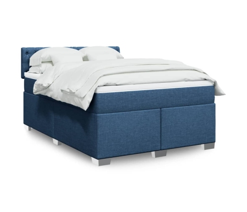 Cama box spring con colchón tela azul 140x190 cm