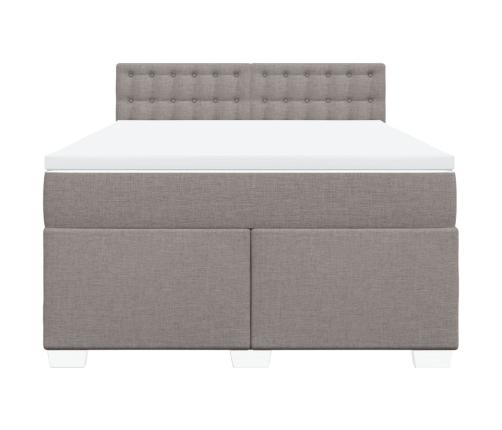 Cama box spring con colchón tela gris taupe 140x190 cm