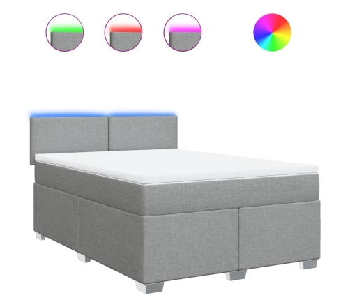 Cama box spring con colchón tela gris claro 140x200 cm