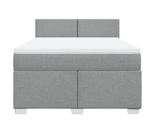 Cama box spring con colchón tela gris claro 140x200 cm