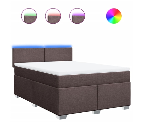 Cama box spring con colchón tela marrón oscuro 140x200 cm