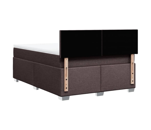 Cama box spring con colchón tela marrón oscuro 140x200 cm